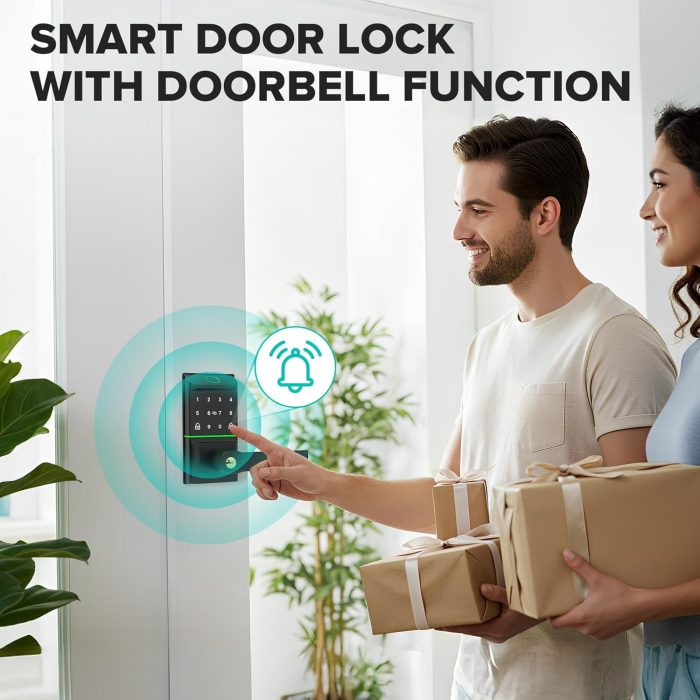 Keyless Entry Smart Door Lock with Doorbell, 6 in 1 Biometric Electric Digital Deadbolt Fingerprint Touchscreen Keypad APP IC Card with 2 Lever Handles for Front Doors Home Office Apartment - Image 2