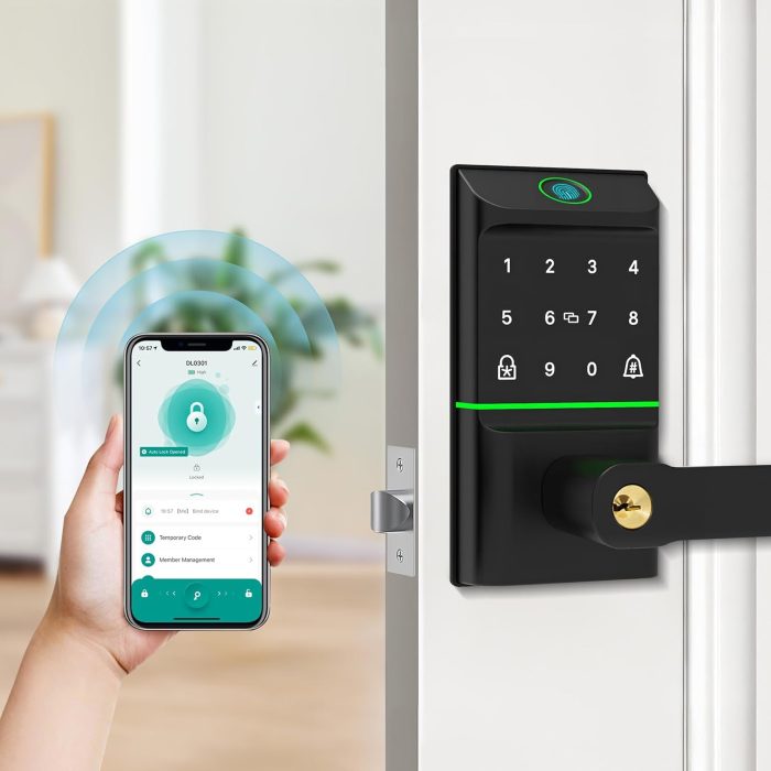 Keyless Entry Smart Door Lock with Doorbell, 6 in 1 Biometric Electric Digital Deadbolt Fingerprint Touchscreen Keypad APP IC Card with 2 Lever Handles for Front Doors Home Office Apartment - Image 7