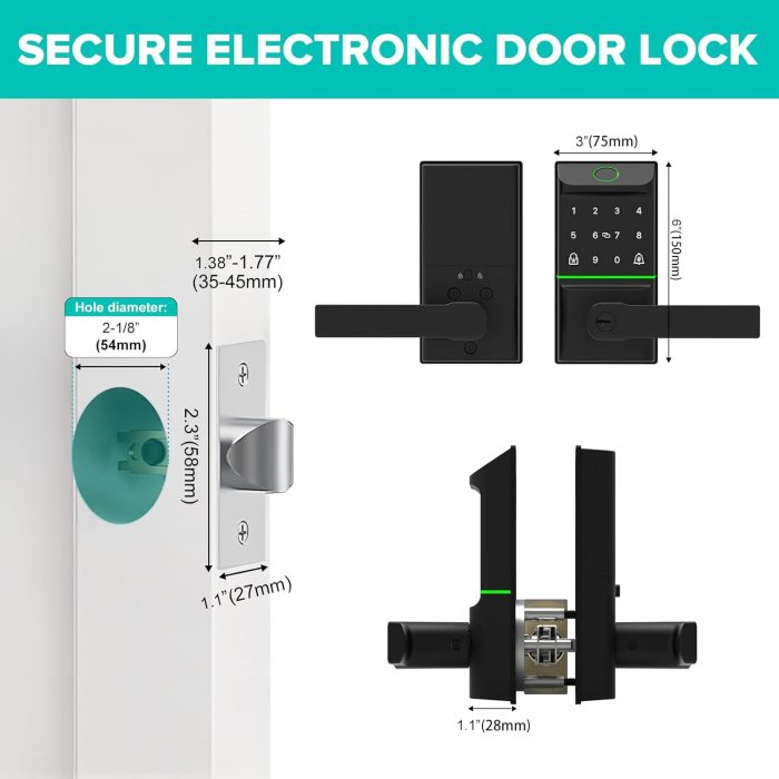 Keyless Entry Smart Door Lock with Doorbell, 6 in 1 Biometric Electric Digital Deadbolt Fingerprint Touchscreen Keypad APP IC Card with 2 Lever Handles for Front Doors Home Office Apartment - Image 8